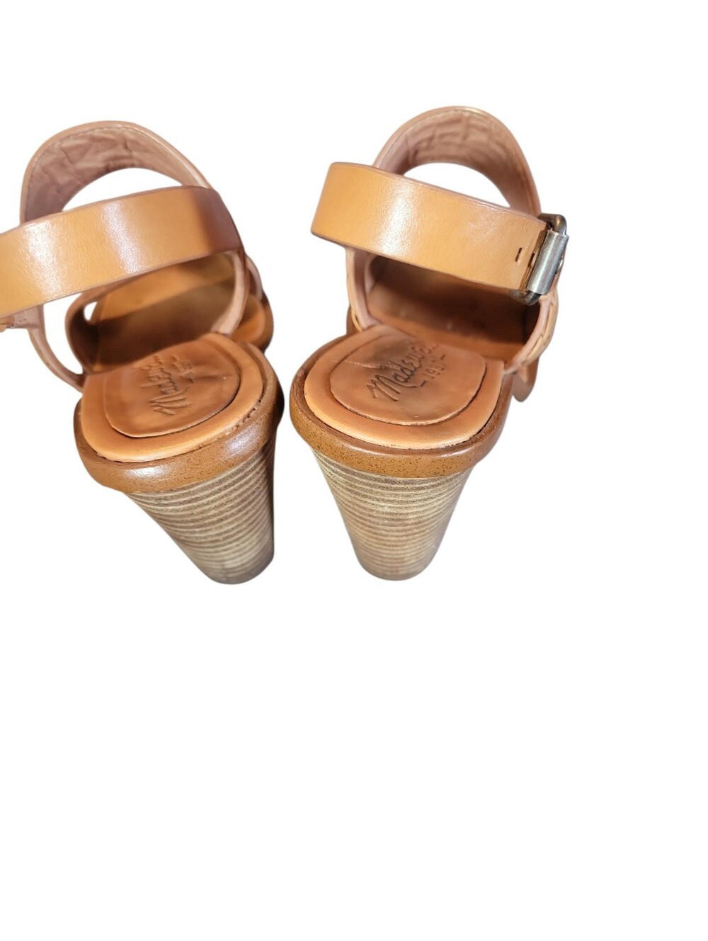 Madewell Hutton Women's Tan Leather Block Stacked 4" Heel Sandals Sz 6 - Picture 6 of 10